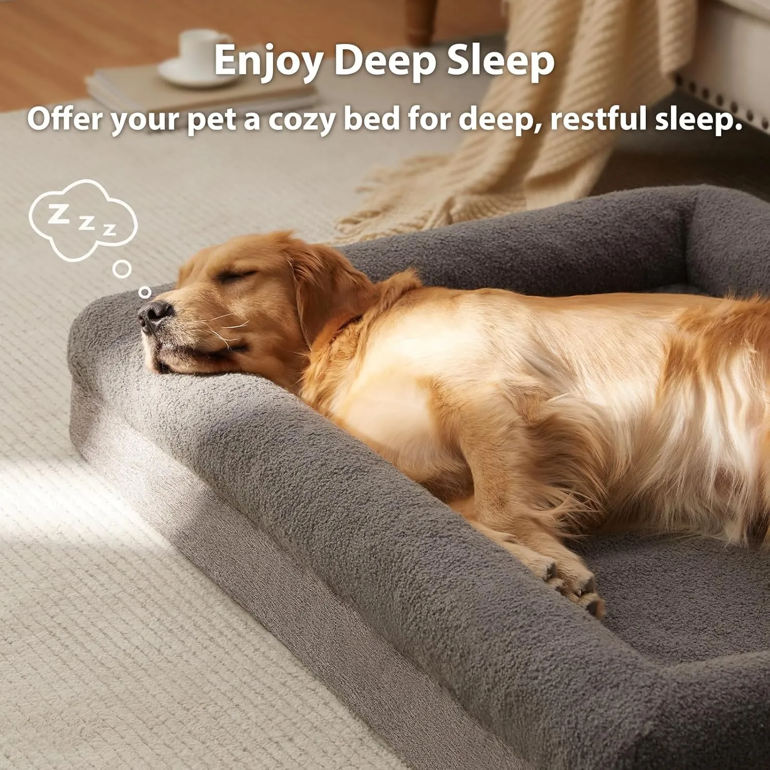 RRPETHOME Washable Dog Beds Large Sized Dog Couch, Extra Large Orthopedic Dogs Beds with Removable Cover, Waterproof Pet Bed with Bolsters, Pet Sofa Bed with Non Slip Bottom, Large, Grey