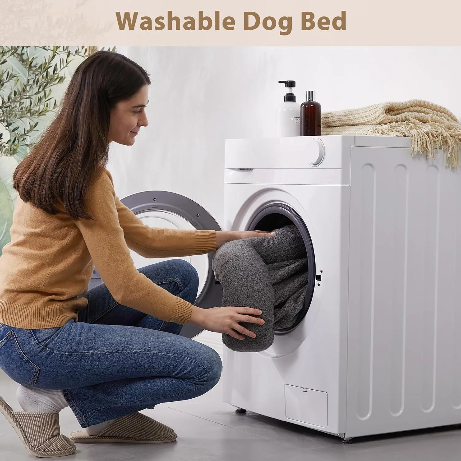 RRPETHOME Washable Dog Beds Large Sized Dog Couch, Extra Large Orthopedic Dogs Beds with Removable Cover, Waterproof Pet Bed with Bolsters, Pet Sofa Bed with Non Slip Bottom, Large, Grey