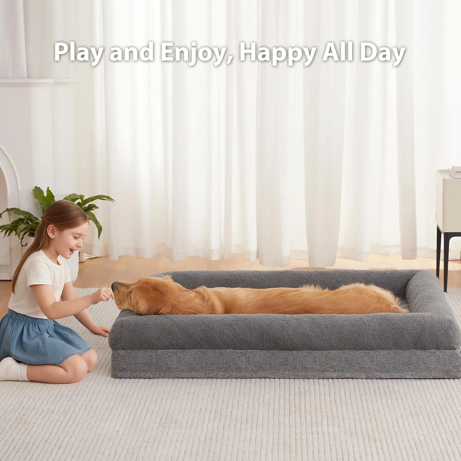 RRPETHOME Washable Dog Beds Large Sized Dog Couch, Extra Large Orthopedic Dogs Beds with Removable Cover, Waterproof Pet Bed with Bolsters, Pet Sofa Bed with Non Slip Bottom, Large, Grey