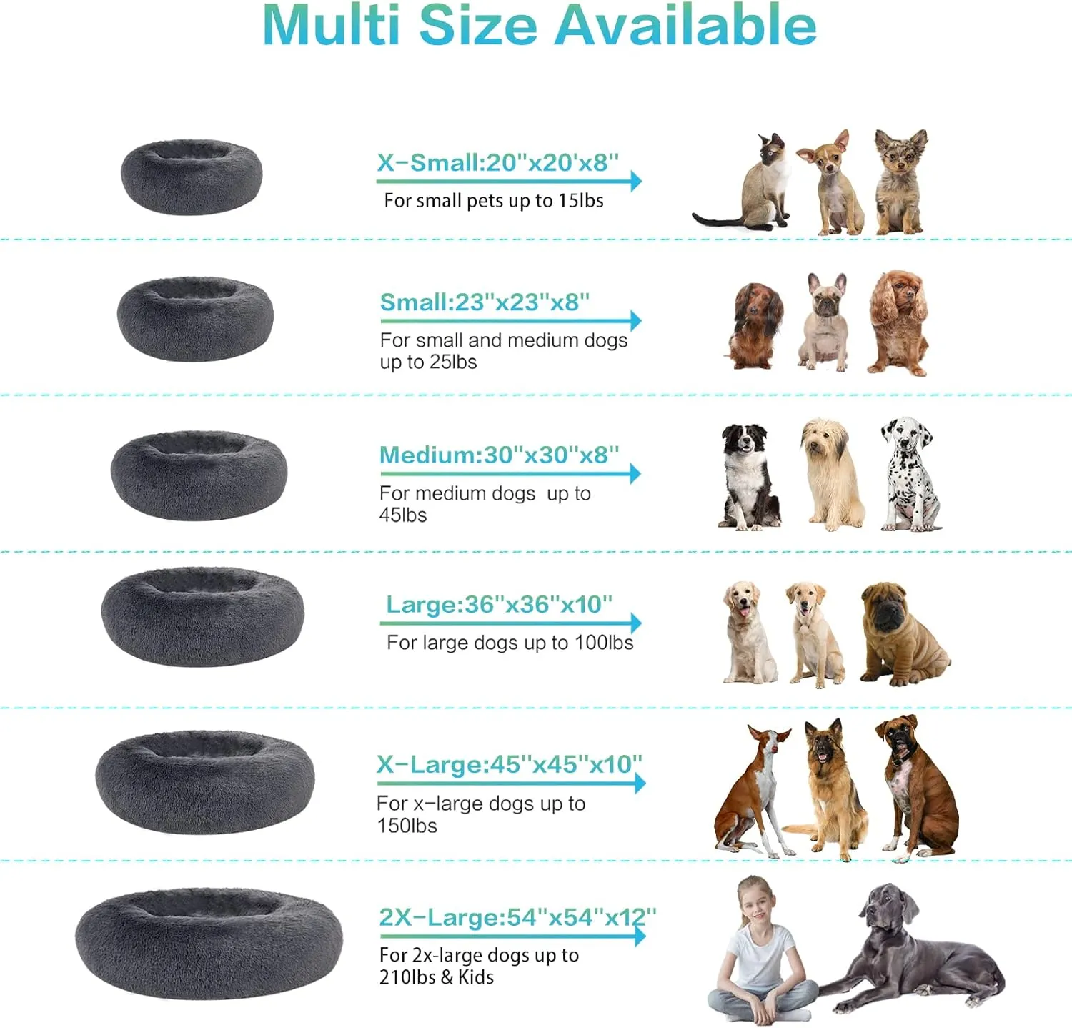 SAVFOX Plush Calming Donut Dog Beds for Small Dogs, Medium, Large & X-Large Breeds, Comfy Cuddler Dog Bed and Cat Bed in Faux Fur, Washable, Multiple Sizes S-XXL