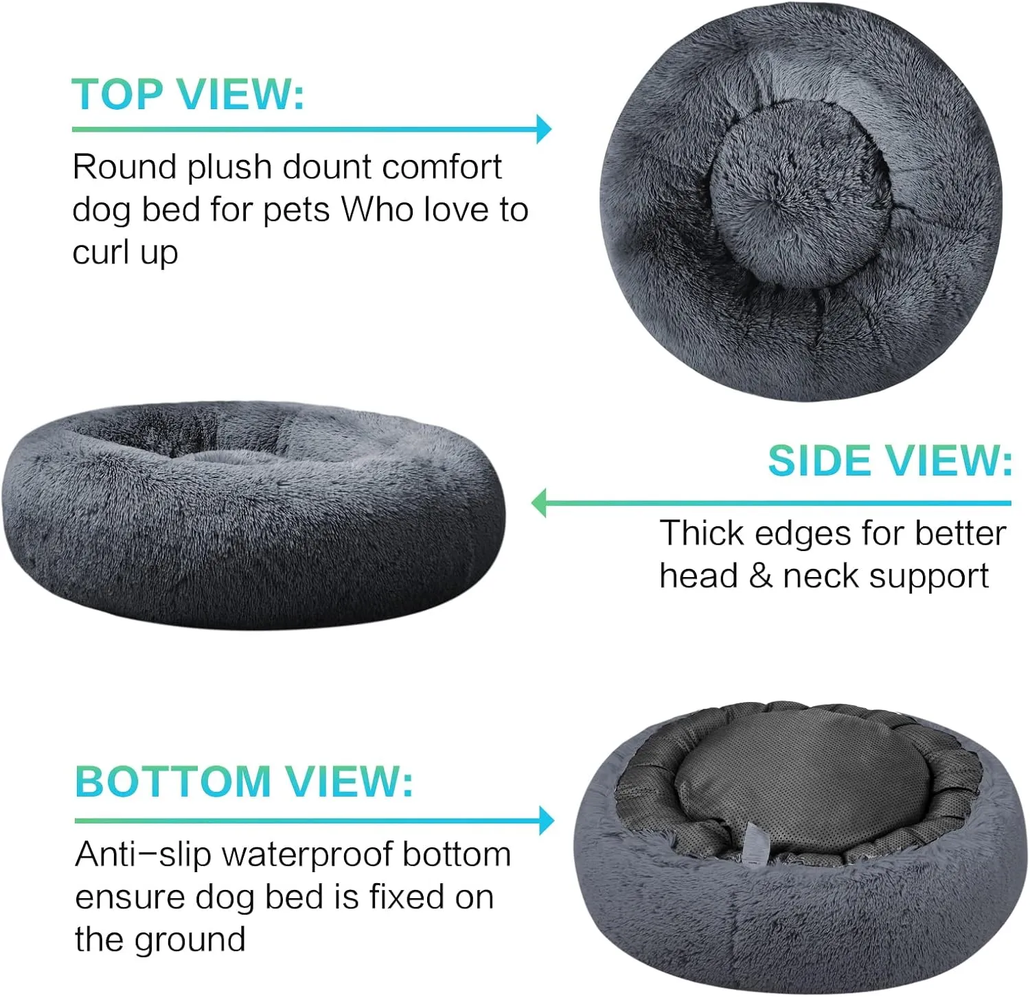 SAVFOX Plush Calming Donut Dog Beds for Small Dogs, Medium, Large & X-Large Breeds, Comfy Cuddler Dog Bed and Cat Bed in Faux Fur, Washable, Multiple Sizes S-XXL