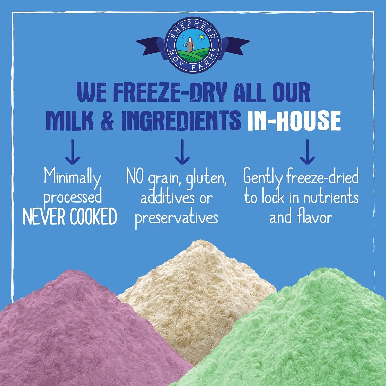 Shepherd Boy Farms Freeze Dried Raw Goats Milk with Probiotics for Dogs & Cats (Super Greens), Organic USA Veggies & Fruits, High Protein, Digestible Goat Milk Powder, Food Toppers - Makes 16 FL OZ