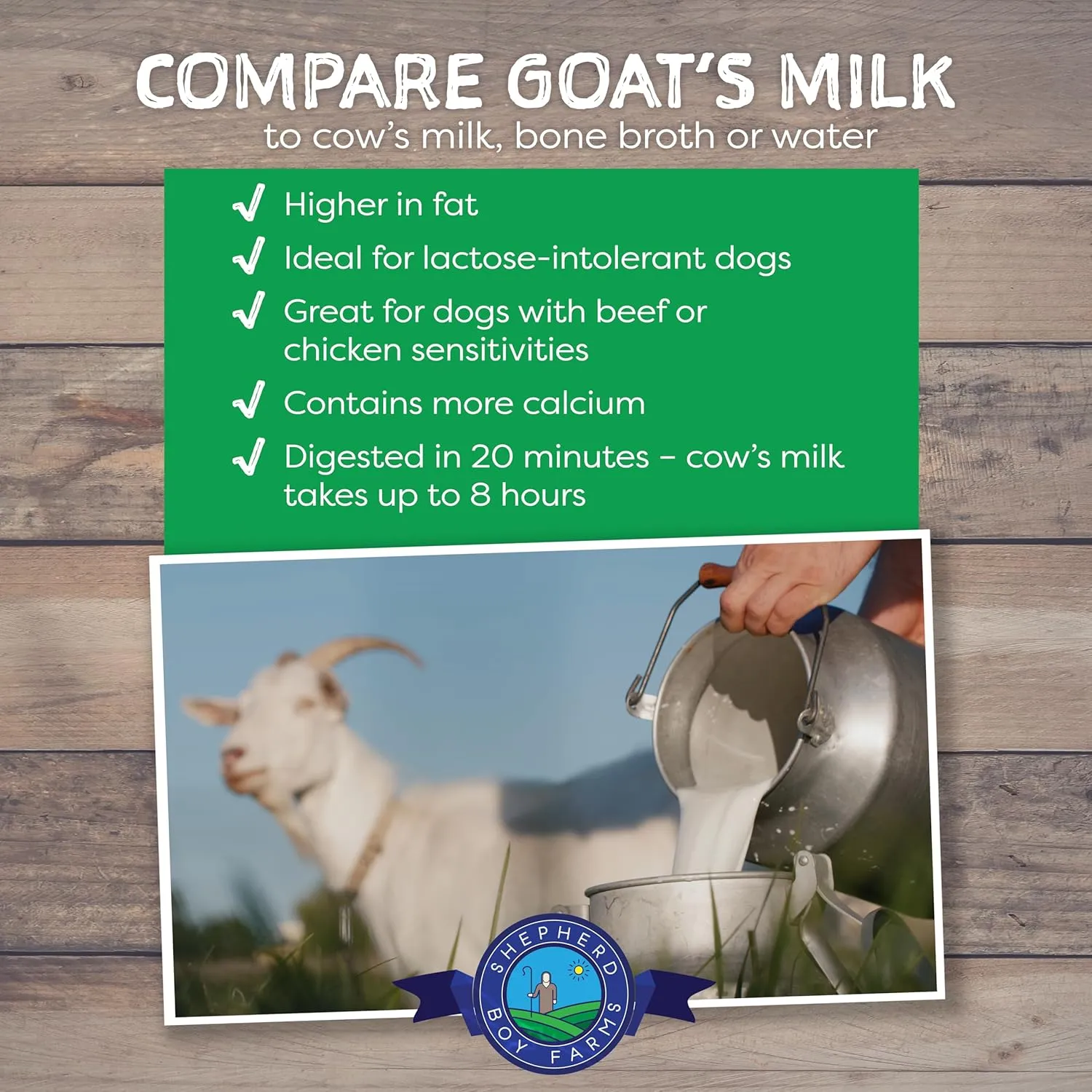 Shepherd Boy Farms Freeze Dried Raw Goats Milk with Probiotics for Dogs & Cats (Super Greens), Organic USA Veggies & Fruits, High Protein, Digestible Goat Milk Powder, Food Toppers - Makes 16 FL OZ