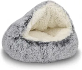 ShinHye Cat Bed Round Plush Fluffy Hooded Cat Bed Cave, Cozy for Indoor Cats or Small Dog beds, Soothing Pet Beds Doughnut Calm Anti-nxiety Dog Bed - Waterproof Bottom Washable (2020inch, Grey)