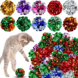 Silkfly 100 Pcs Polyester Film Crinkle Balls Cat Interactive Toys 2.36 Inch Colorful Chew and Chase Cat Ball Toys Attract Kittens for Indoor Keep Fit Active