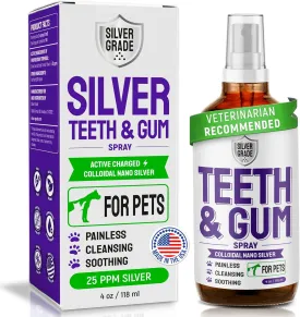 SILVER GRADE Teeth & Gum Spray for Pets  Dental Formula for Dog Mouth Rinse & Cat Mouth Care  Dog Fresh Breath, Clean Teeth, No Pain Or Burning  Plaque and Tartar Remover (4 Oz)