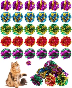 Sliverdew 30 Pack Cat Crinkle Balls 2.3 Inch Interactive Cat Ball Toys Bright Colors Cat Mylar Crinkle Balls for Indoor Cats to Keep Fit and Active