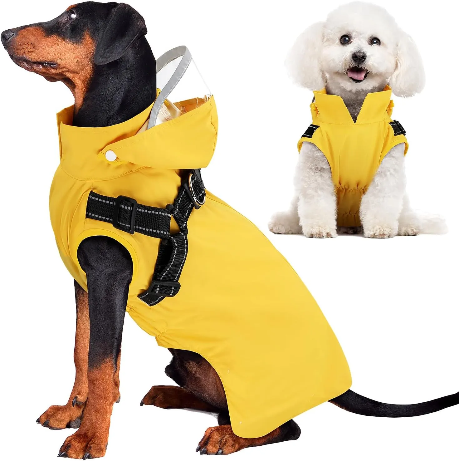 SlowTon Dog Raincoat Waterproof - Dog Rain Jacket with Harness and Hood Lightweight, Reflective Dogs Rain Coat for Large Medium Small Dogs Girl Boy Puppy Poncho Pet Clothes (Yellow, M)