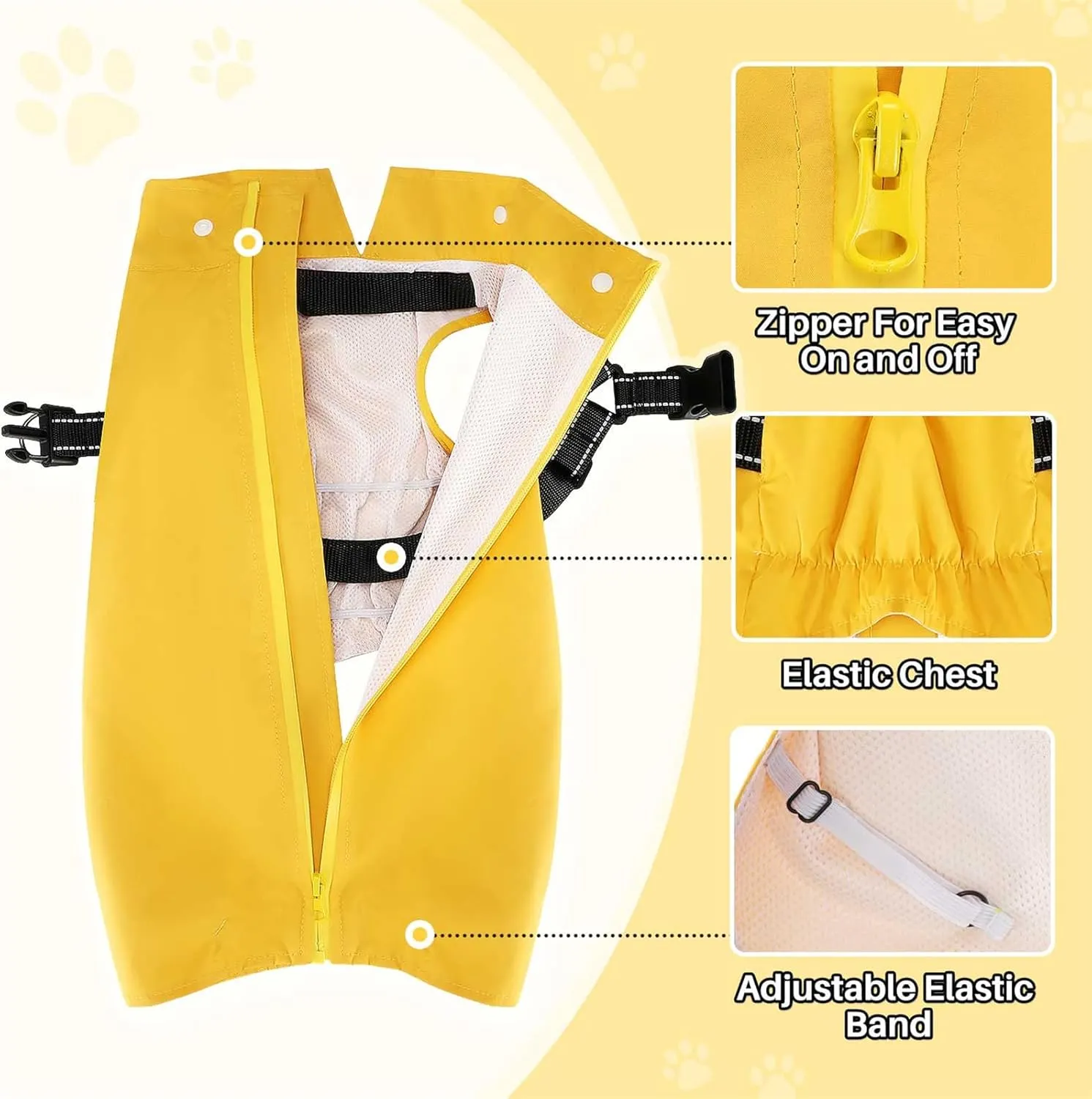 SlowTon Dog Raincoat Waterproof - Dog Rain Jacket with Harness and Hood Lightweight, Reflective Dogs Rain Coat for Large Medium Small Dogs Girl Boy Puppy Poncho Pet Clothes (Yellow, M)