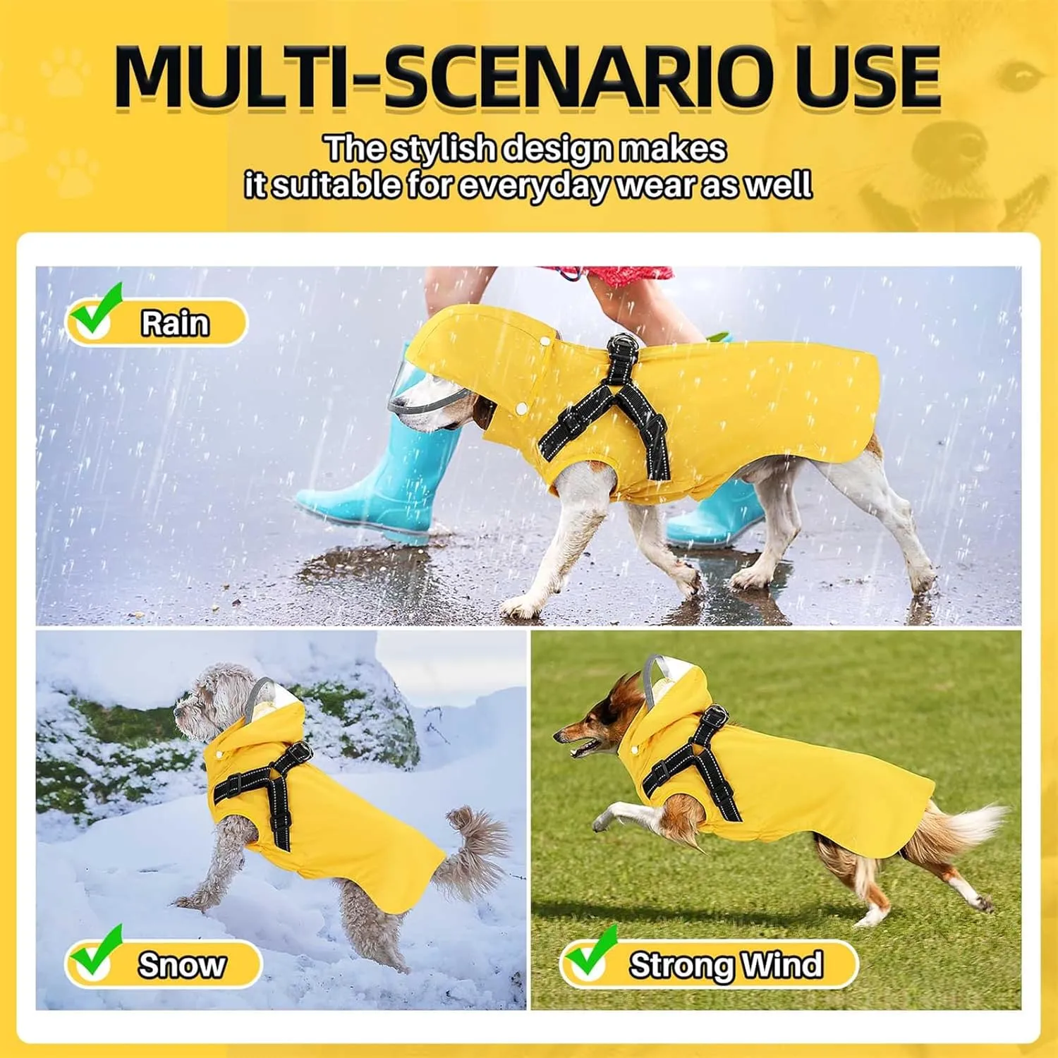 SlowTon Dog Raincoat Waterproof - Dog Rain Jacket with Harness and Hood Lightweight, Reflective Dogs Rain Coat for Large Medium Small Dogs Girl Boy Puppy Poncho Pet Clothes (Yellow, M)