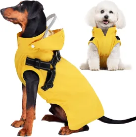SlowTon Dog Raincoat Waterproof - Dog Rain Jacket with Harness and Hood Lightweight, Reflective Dogs Rain Coat for Large Medium Small Dogs Girl Boy Puppy Poncho Pet Clothes (Yellow, M)