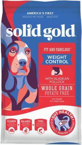 Solid Gold Dry Dog Food for Adult & Senior Dogs - Made with Real Pollock, Probiotics, & Omega 3 Fish - Whole Grain Dry Dog Food for Weight Management & Better Digestion - 4 LB