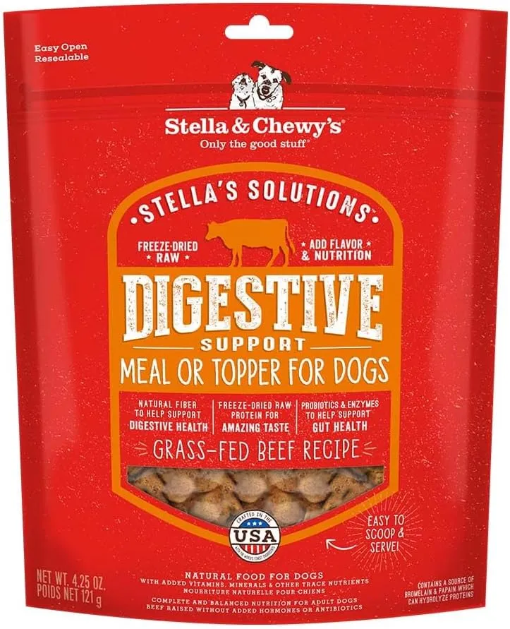 Stella & Chewy's Freeze-Dried Raw Dog Food for Digestive Health - Grass-Fed Beef Dinner Morsels - Natural Solution for Sensitive Stomach, Gas & Firm Stools - Premium Raw Nutrition - 4.25oz
