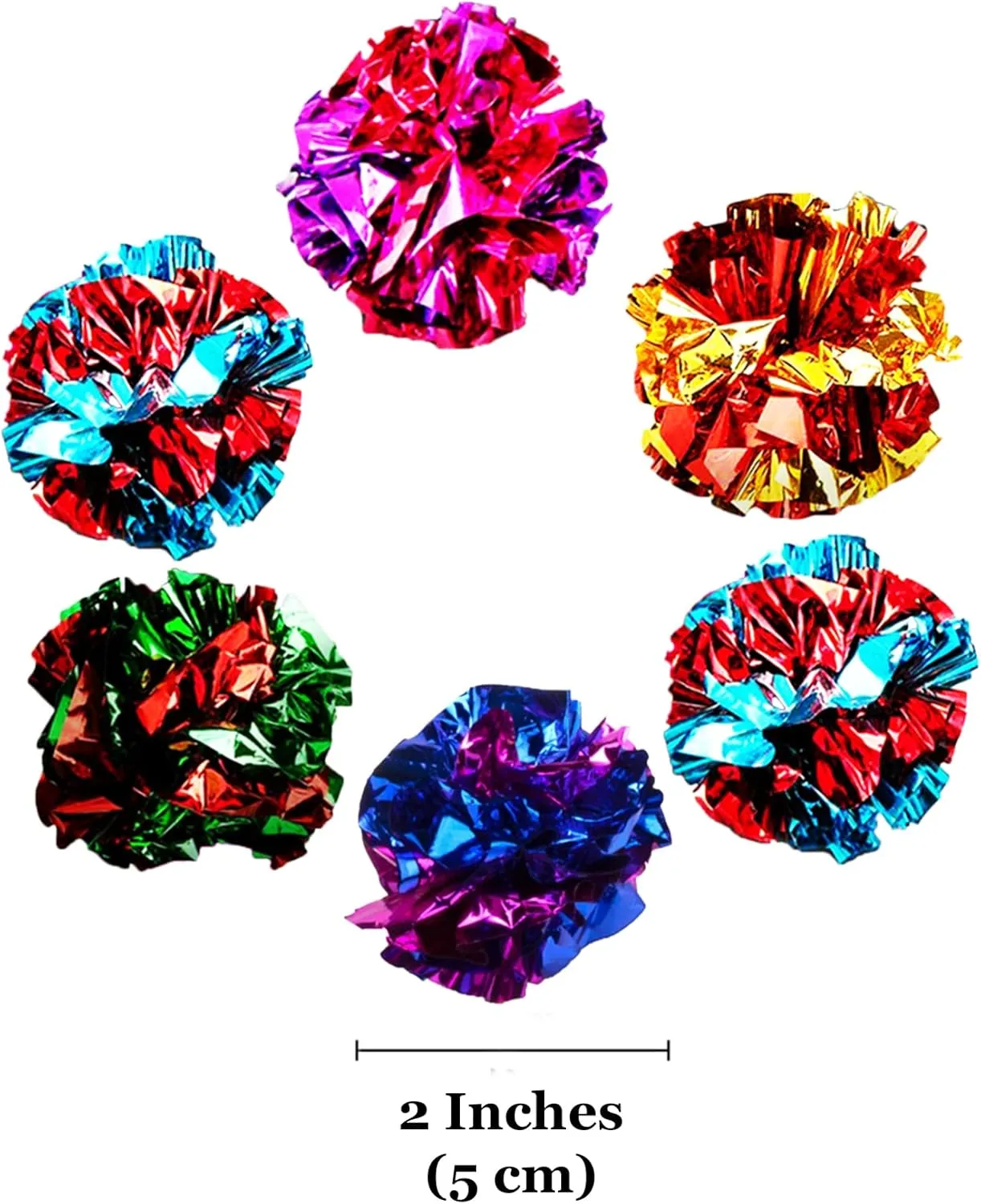 SunGrow Cat Crinkle Balls, Shiny, Mylar Crinkler, Stress-Relief Toy for Kittens, Interactive & Engaging, Keeps Grown-up Cats Active, Encourages Multi-cat Play, Provides Endless Entertainment, 6 Pcs