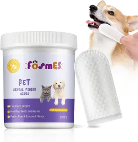 Teeth Cleaning Finger Wipes for Dogs & Cats, Reduces Tartar & Freshens Breath Dental WipesNatural Mild Ingredients,Disposable Dog Teeth Cleaning Wipes,50PCS