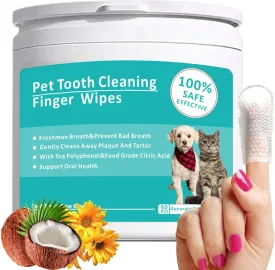 Teeth Cleaning Wipes for Pets 50Pcs Dog & Cat Teeth Cleaning WipesPet Teeth Cleaning Finger Mitt Dental WipePet Teeth Cleaning Finger WipesNatural Formula Finger Grooming Wipe for Pets