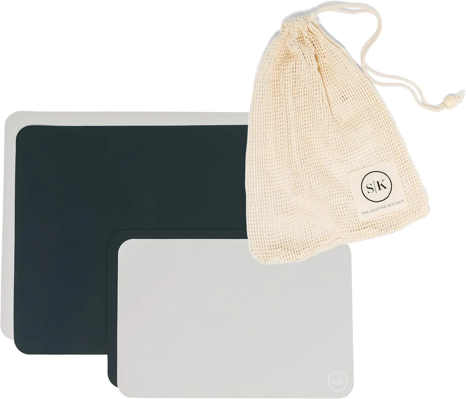 The Silicone Kitchen Reusable Silicone Oven Baking Mats Gift Set Bundle, 2 Half-Sheet, 2 Quarter-Sheet, Vintage Navy Blue, Pearl Gray