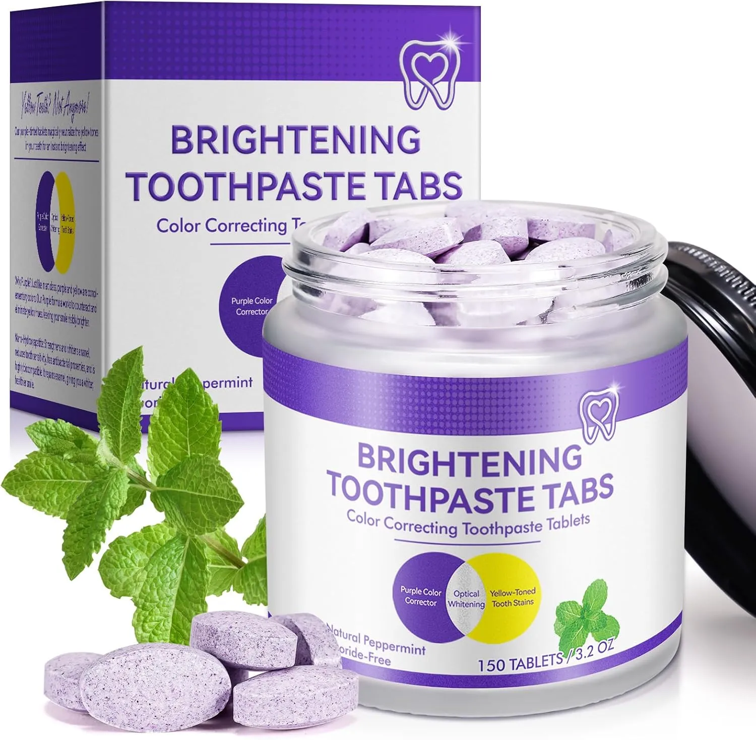 Toothpaste Tablets, Hydroxyapatite Toothpaste, Natural Peppermint Toothpastes Tabs, for Teeth Whitening, Fresh Breath, Enamel-Safe and Remineralizing Tablets, 150 Pcs Purple
