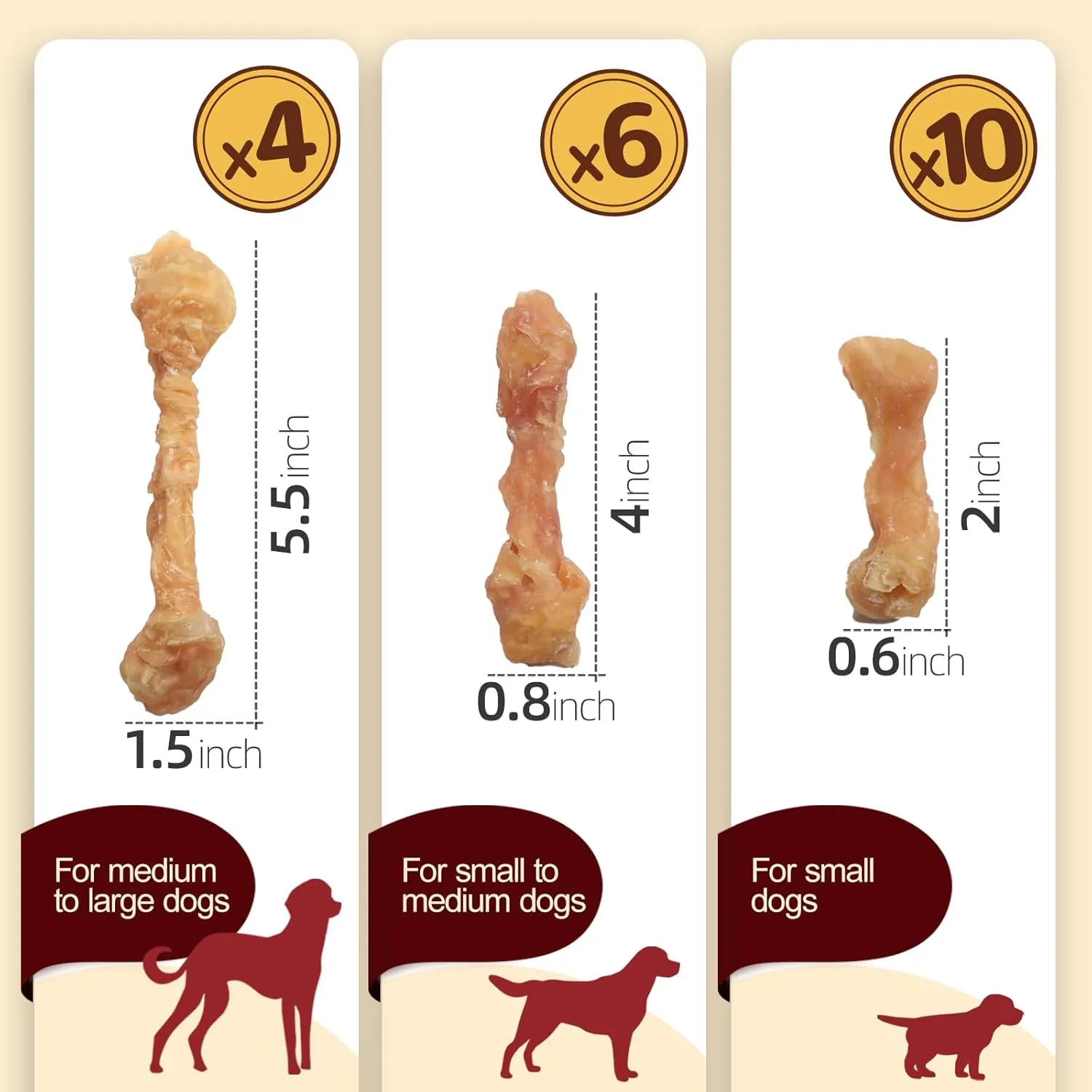 Turkey Tendons for Dogs  Medium Dogs Training Treats, Natural Long-Lasting Chews Sticks, High-Protein Beef Tendons, BoneM(6 Units/Pack, 4.66 oz)