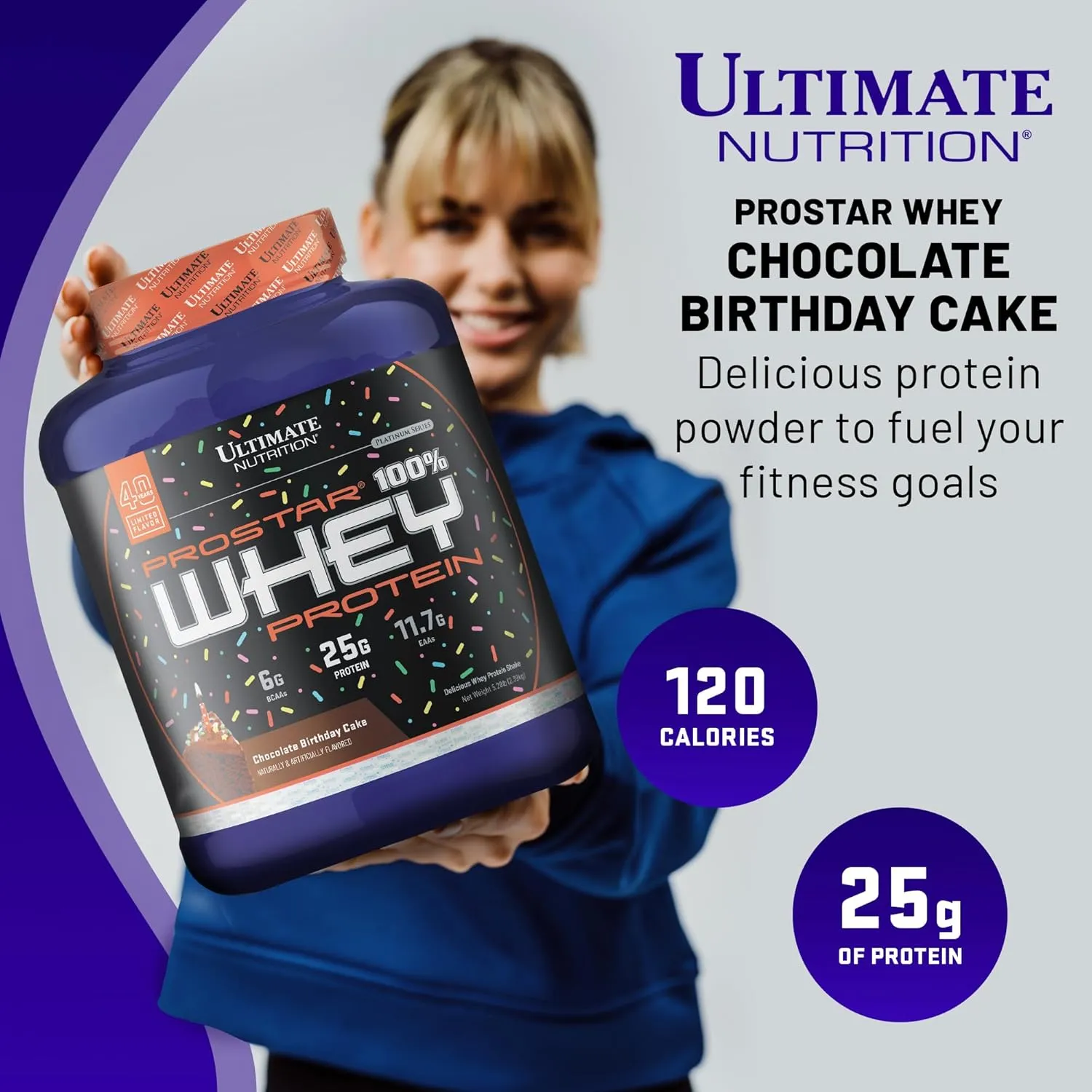 Ultimate Nutrition Prostar Whey Protein Powder Isolate, Chocolate Birthday Cake - Low Carb, High Protein Powder Shake for Muscle Gain & Recovery - Low Sodium, Low-Fat & Keto Friendly - 5.28 lbs Tub
