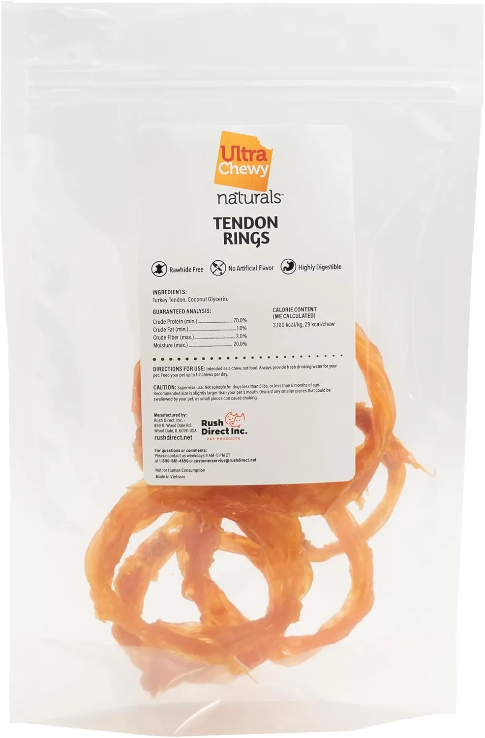 Ultra Chewy Turkey Tendon Rings for Dogs - Premium All-Natural Tendons, Hypoallergenic Treats, Easy to Digest, Alternative to Rawhide (6 Pack)