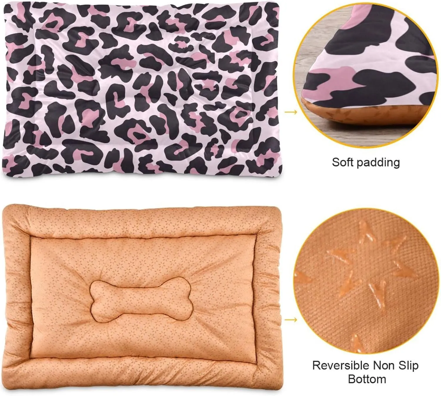 Ultra Soft Pet Bed Washable Dog Bed Crate Mat for Dogs Fleece Dog Crate Kennel Pad Cat Pet Bed Liner 24x18in Pink Leopard Printed
