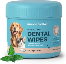 Uproot Clean Pet Dental Finger Wipes for Dogs & Cats (50ct.): Easy & Effective Cat and Dog Teeth Cleaning Wipes - Dog Dental Tissues for Plaque, Tartar, & Bad Breath - Safe, Rinse-Free, Disposable