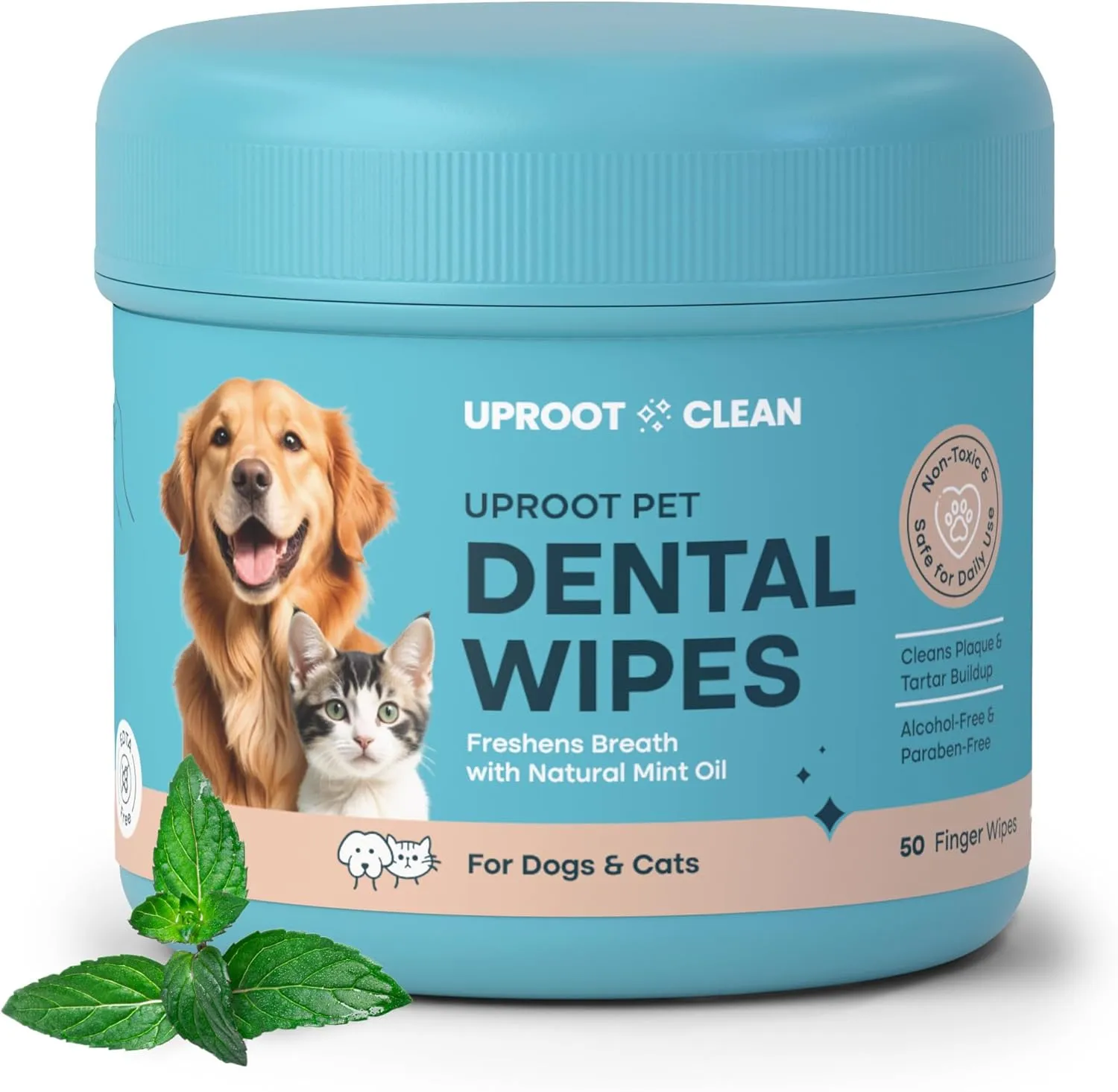 Uproot Clean Pet Dental Finger Wipes for Dogs & Cats (50ct.): Easy & Effective Cat and Dog Teeth Cleaning Wipes - Dog Dental Tissues for Plaque, Tartar, & Bad Breath - Safe, Rinse-Free, Disposable