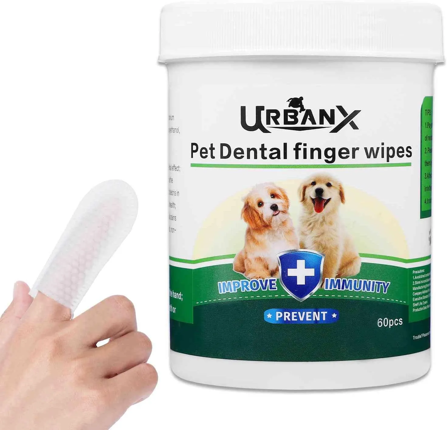 UrbanX Teeth Cleaning Wipes for Pomsky and Other Mixed Breed Dogs Dogs, Remove Bad Breath, Plaque, and Tartar Buildup, No-Rinse Disposable Dog Finger Toothbrush, Gentle Gum Care Pet Wipes, 60 Count