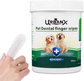 UrbanX Teeth Cleaning Wipes for Pyrenean Mastiff and Other Working Dogs Dogs, Remove Bad Breath, Plaque, and Tartar Buildup, No-Rinse Disposable Finger Toothbrush, Gentle Gum Care Pet Wipes, 60 Count