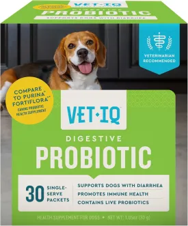 VetIQ Probiotic Powder for Dogs, Compare to Fortiflora Probiotic Powder*, Treats Diharrea, Digestive Issues, and Food Sensitivity, Chicken Flavored Single Serve Packets, 30 Count