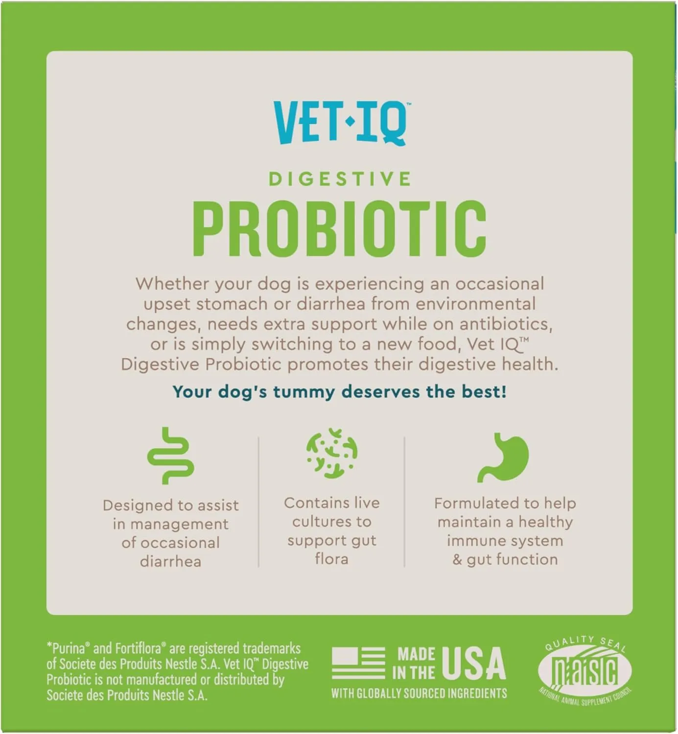 VetIQ Probiotic Powder for Dogs, Compare to Fortiflora Probiotic Powder*, Treats Diharrea, Digestive Issues, and Food Sensitivity, Chicken Flavored Single Serve Packets, 30 Count