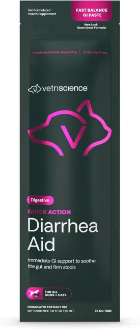 VetriScience Quick Action Diarrhea Aid Paste with Probiotics & B Vitamins, Fast Balance Digestive Support Supplement for Dogs and Cats, Gut Balancer, Help Stop Diarrhea, Unflavored, 35 cc