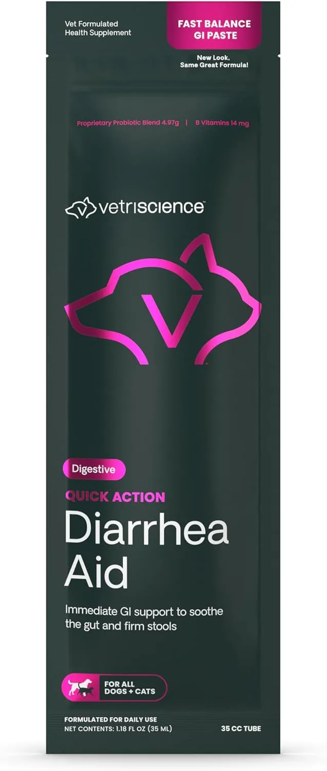 VetriScience Quick Action Diarrhea Aid Paste with Probiotics & B Vitamins, Fast Balance Digestive Support Supplement for Dogs and Cats, Gut Balancer, Help Stop Diarrhea, Unflavored, 35 cc
