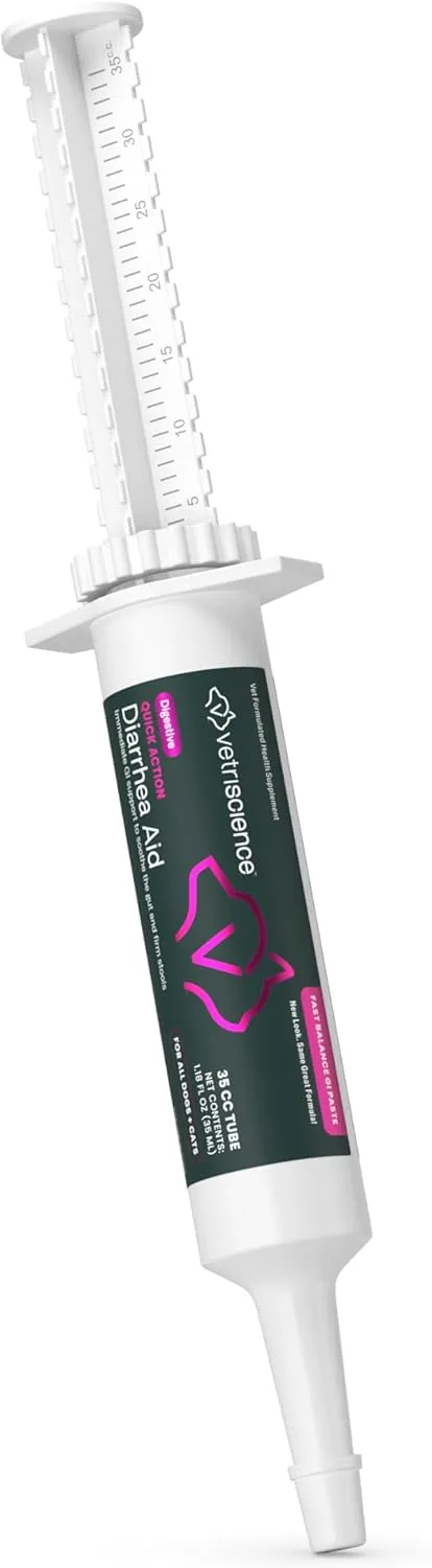 VetriScience Quick Action Diarrhea Aid Paste with Probiotics & B Vitamins, Fast Balance Digestive Support Supplement for Dogs and Cats, Gut Balancer, Help Stop Diarrhea, Unflavored, 35 cc