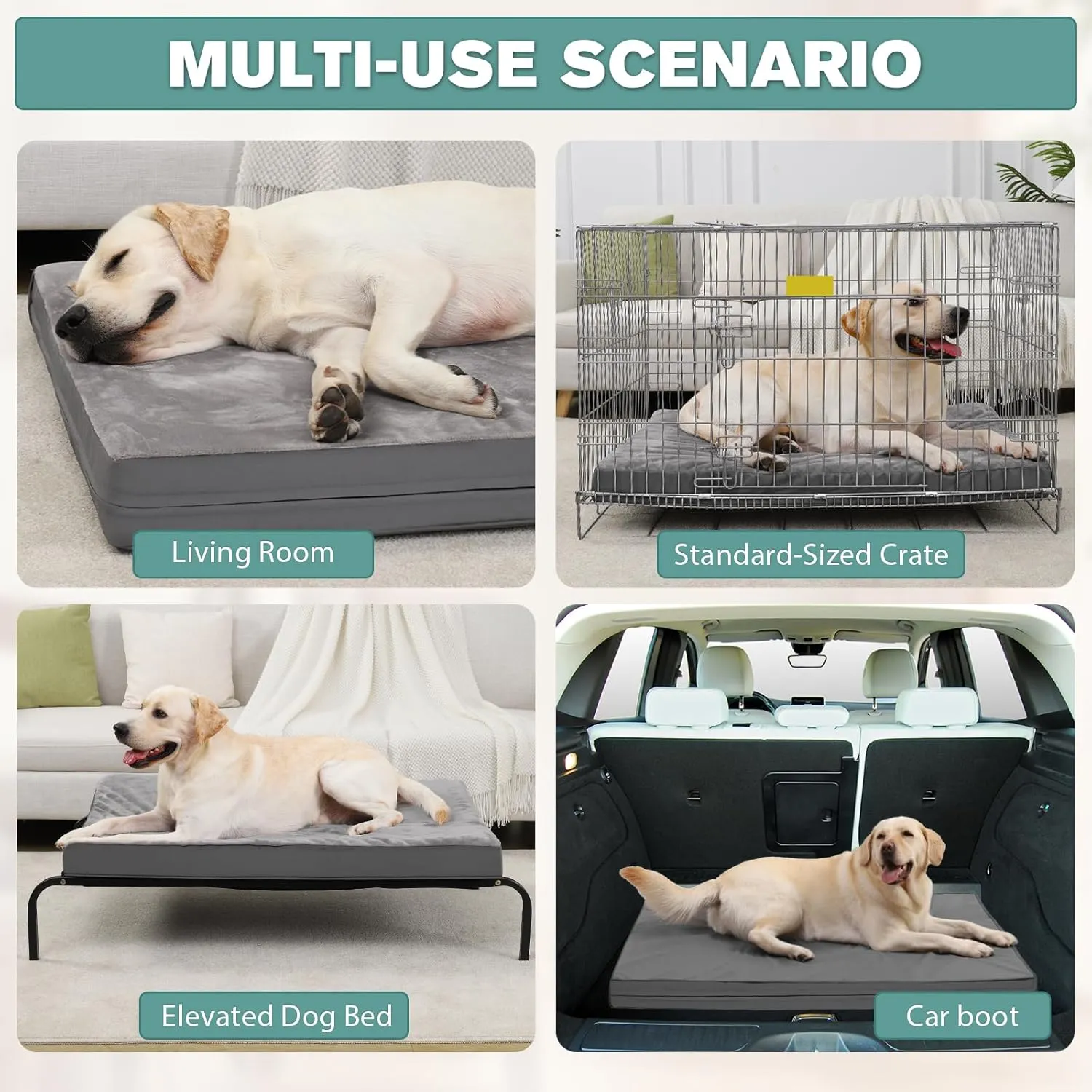 Vonabem Waterproof Dog Bed Large Medium Sized Dog - Orthopedic Outdoor Crate Pad, Removable Washable Cover for Pet Crate pad, Egg Crate Foam Support, Durable Anti-Slip Kennel Bed 35"x22", Gray