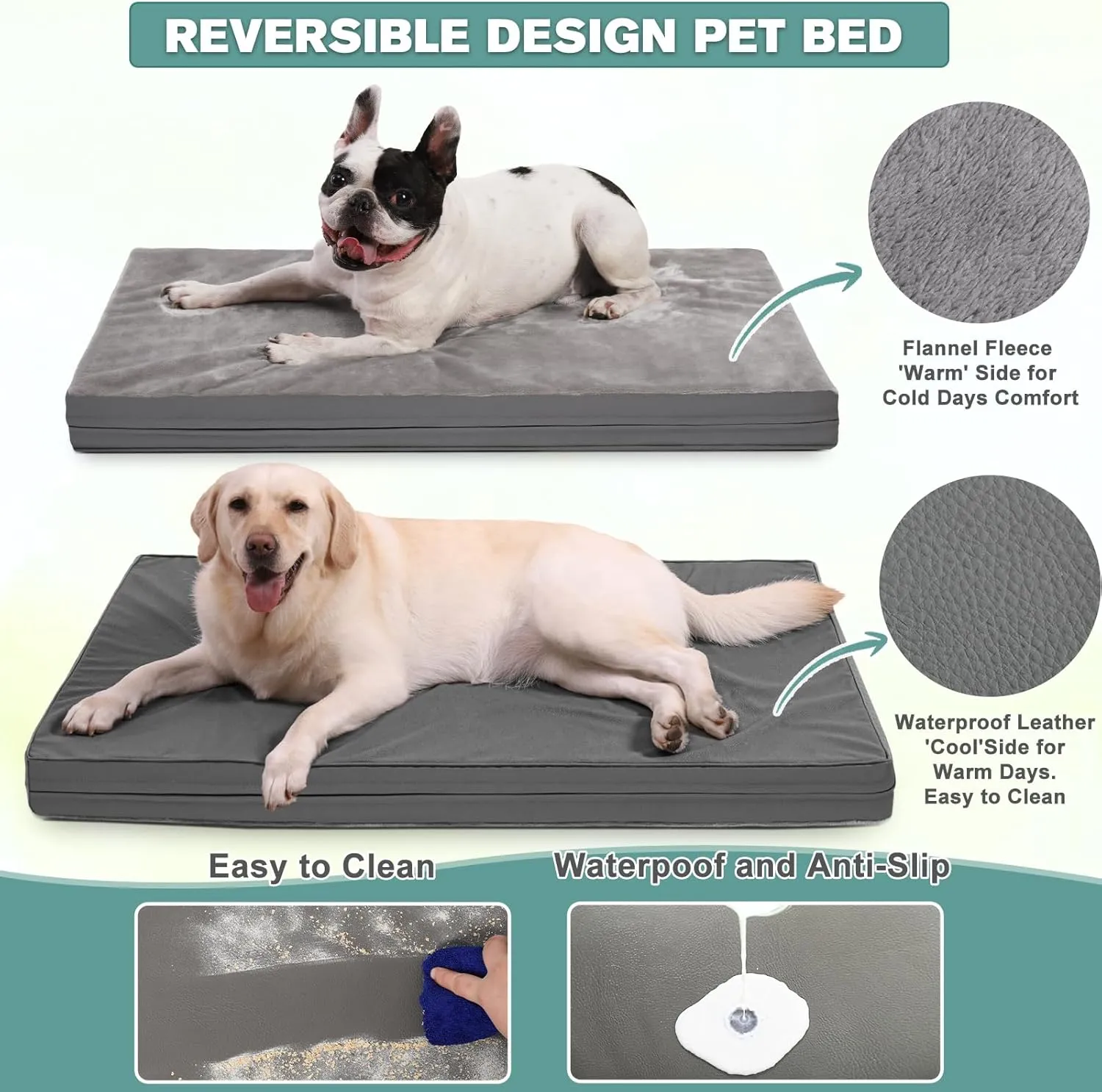 Vonabem Waterproof Dog Bed Large Medium Sized Dog - Orthopedic Outdoor Crate Pad, Removable Washable Cover for Pet Crate pad, Egg Crate Foam Support, Durable Anti-Slip Kennel Bed 35"x22", Gray