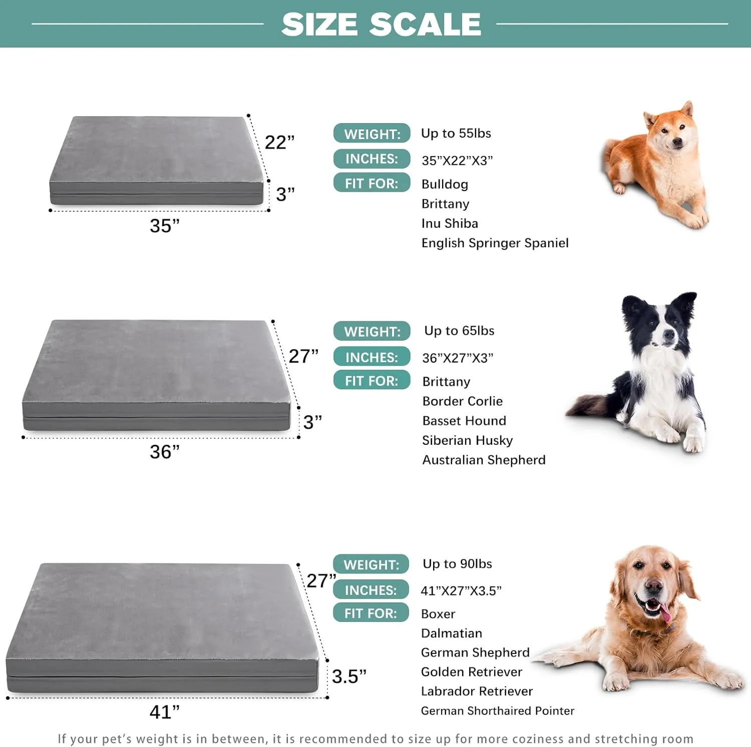 Vonabem Waterproof Dog Bed Large Medium Sized Dog - Orthopedic Outdoor Crate Pad, Removable Washable Cover for Pet Crate pad, Egg Crate Foam Support, Durable Anti-Slip Kennel Bed 35"x22", Gray