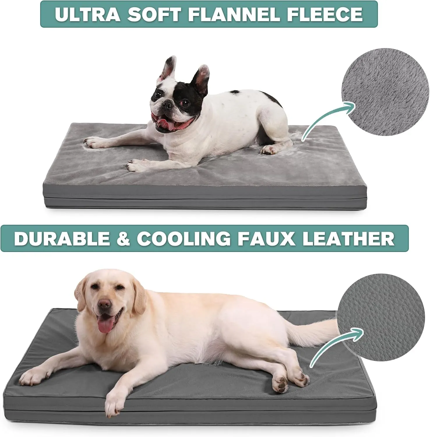 Vonabem Waterproof Dog Bed Large Medium Sized Dog - Orthopedic Outdoor Crate Pad, Removable Washable Cover for Pet Crate pad, Egg Crate Foam Support, Durable Anti-Slip Kennel Bed 35"x22", Gray