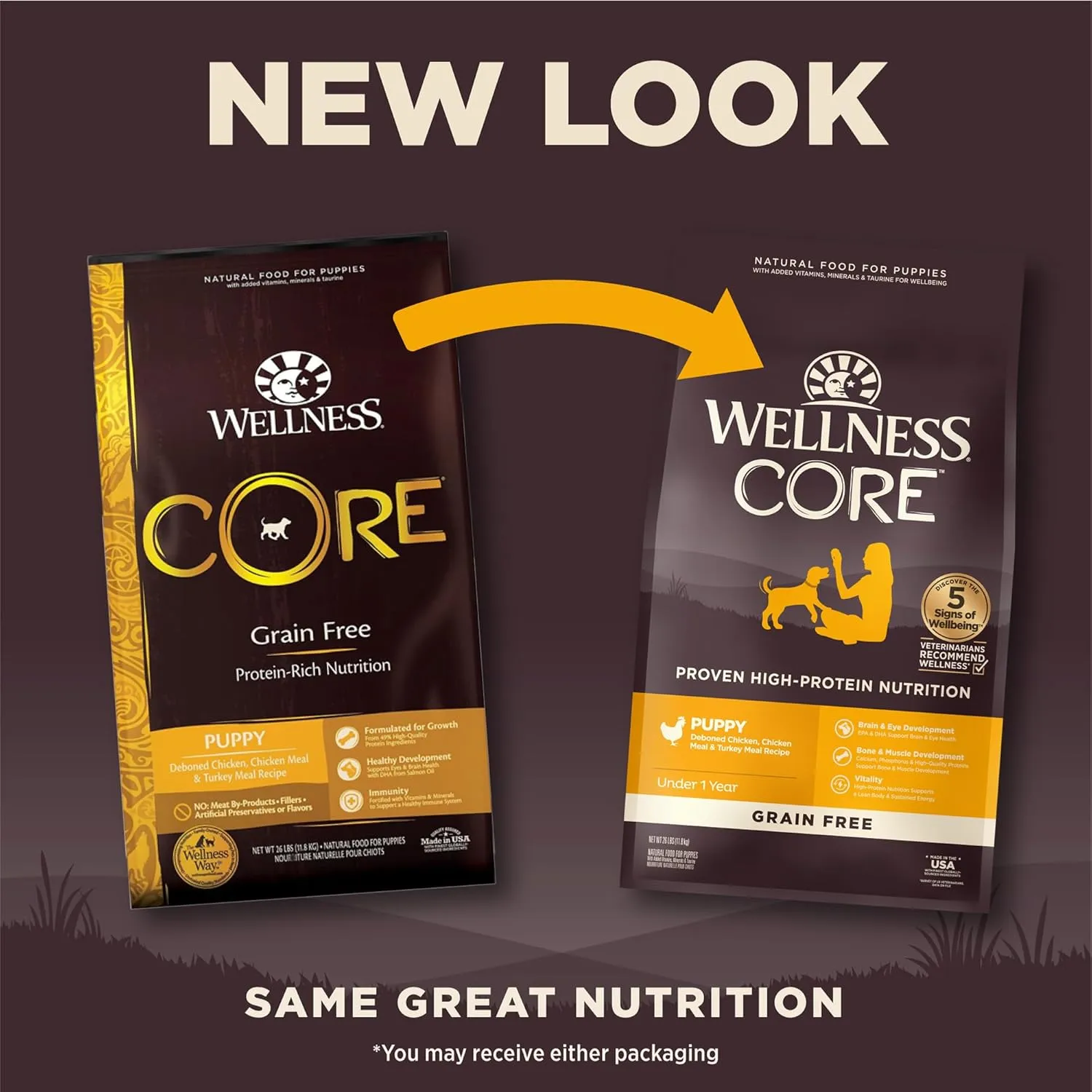 Wellness CORE Puppy Dry Dog Food, Grain-Free, High Protein, Natural, Chicken & Turkey Recipe, (4-Pound Bag)