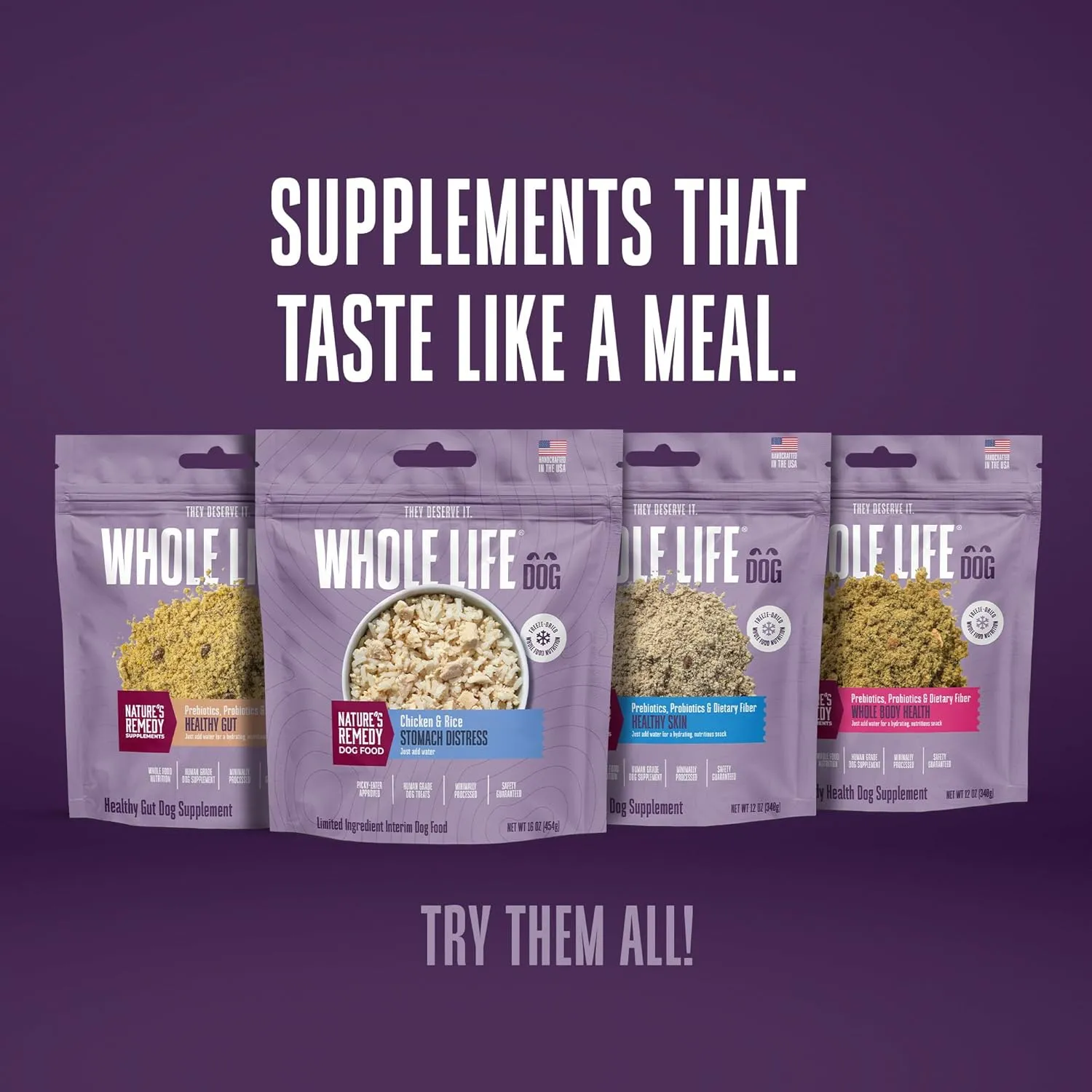 Whole Life Dog Healthy Skin and Coat Dog Supplements for Dry Skin, Allergy & Stomach Relief, Immune & Digestive Support, Probiotics & Omega 3 - Food Add-Ins - 90 Servings