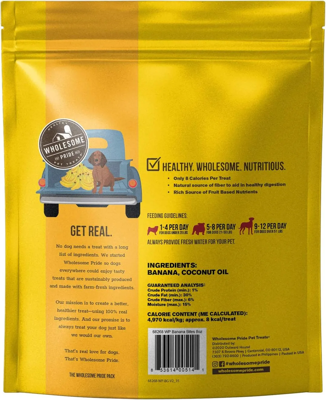 Wholesome Pride Banana Bites 100% All-Natural Limited Ingredient Dog Treats, 8 oz