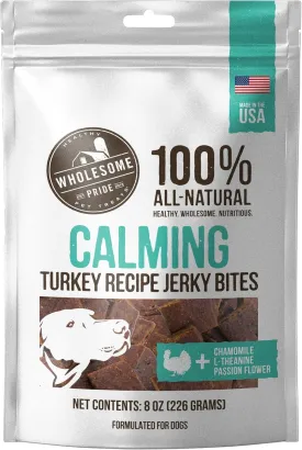 Wholesome Pride Functional Calming Support Turkey Jerky Bites, USA Made Calming Dog Treats - 8 oz