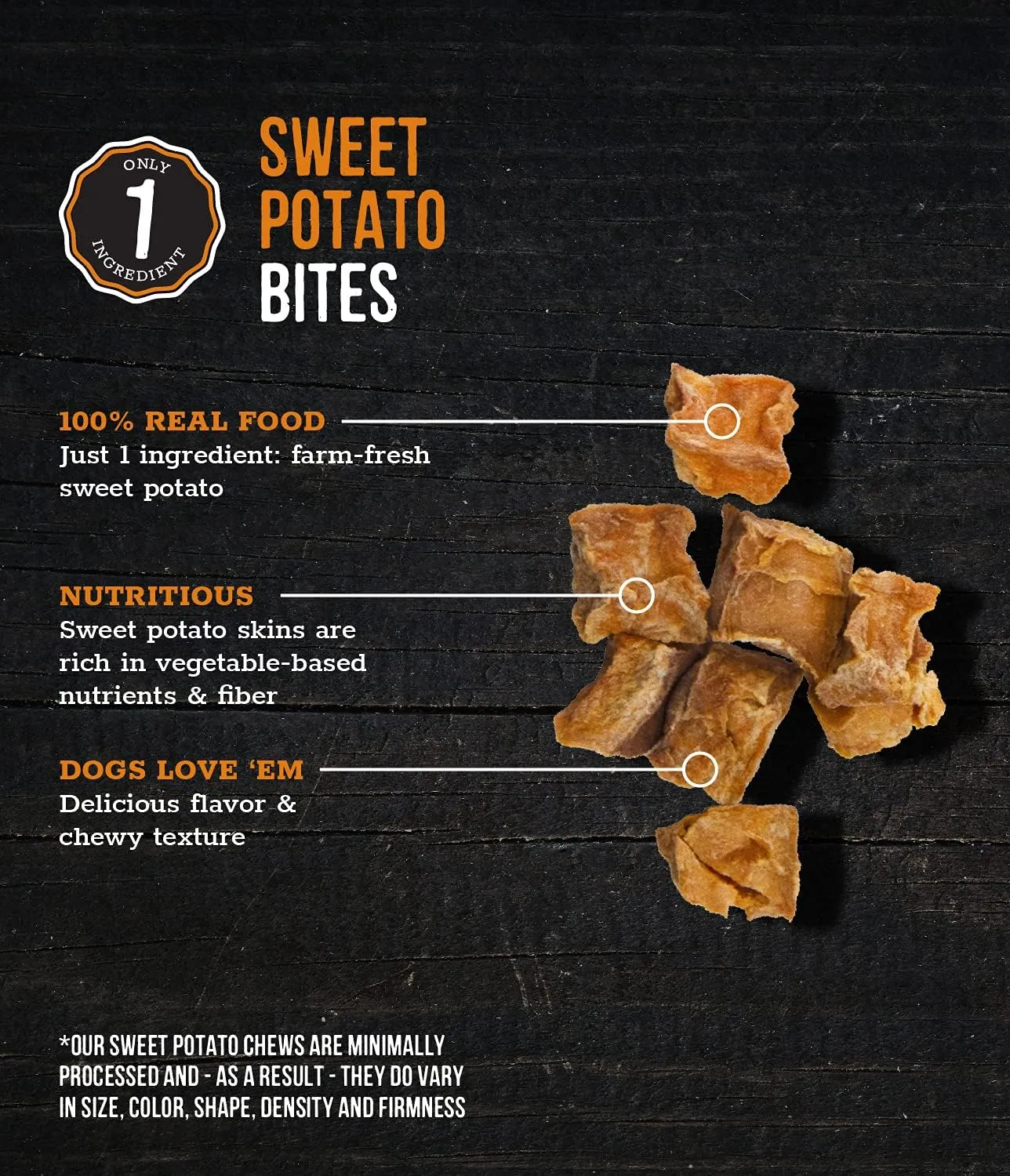 Wholesome Pride Sweet Potato Bites 100% All-Natural Single Ingredient Dog Treats, 8 oz