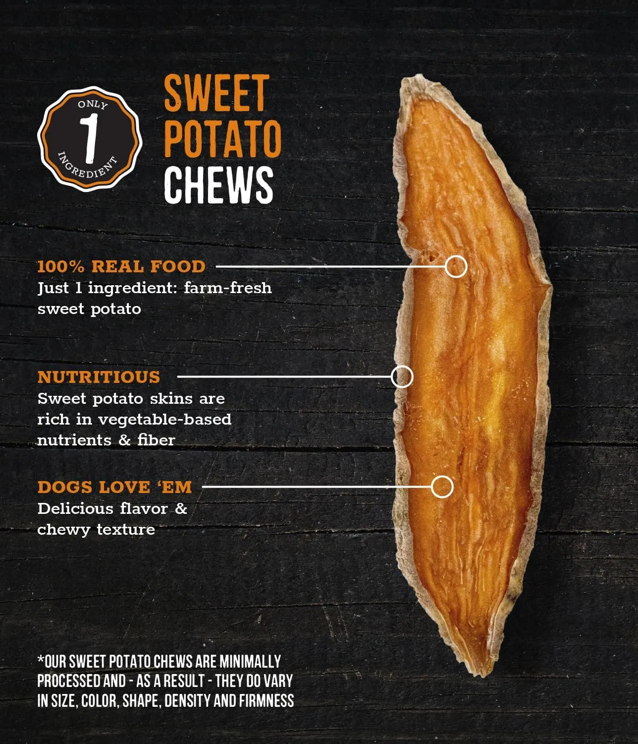 Wholesome Pride Sweet Potato Chews 100% All-Natural Single Ingredient Dog Treats, 8 oz
