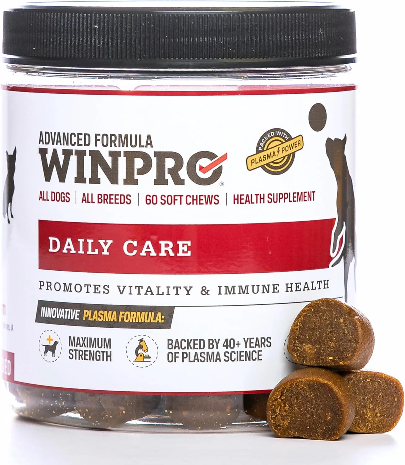 WINPRO Pet Daily Care Chews for Dogs, 60 Soft Chews, Plasma Powered, Grain Free Supplement for Dogs Providing Vitality and Immunity Support