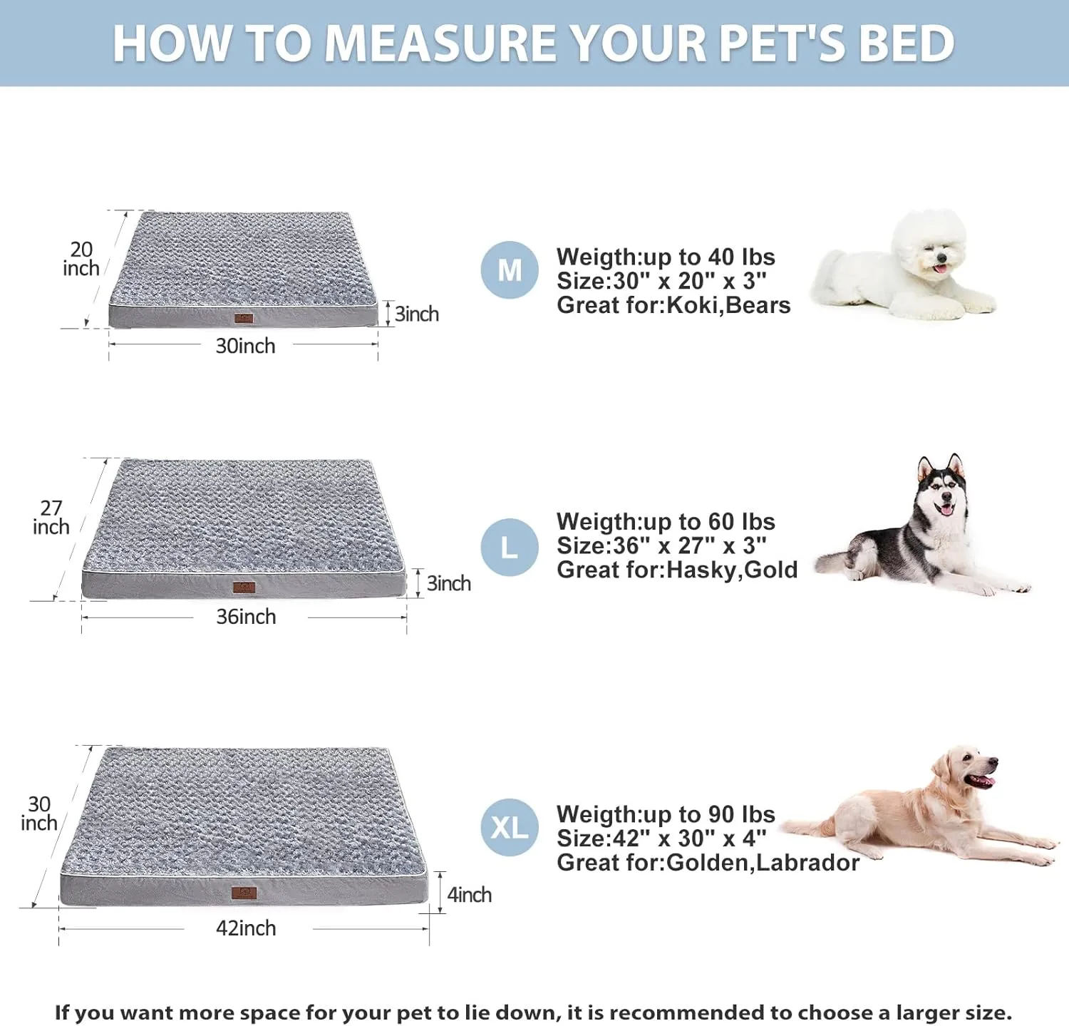 WNPETHOME Orthopedic Large Dog Bed, Large Waterproof Dog Bed with Removable Washable Cover & Anti-Slip Bottom,Egg Crate Foam Pet Bed Mat,Soft Rose Plush Pet Crate Mat