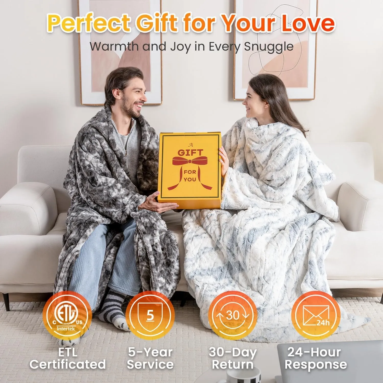 WOOMER Wearable Heating Electric Blanket 5070, Soft Faux Fur & Cozy Sherpa Electric Heated Blanket with Foot Pockets and Sleeves, 4 Heat Levels & 4H Auto Off