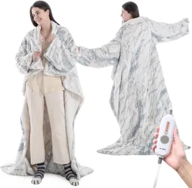 WOOMER Wearable Heating Electric Blanket 5070, Soft Faux Fur & Cozy Sherpa Electric Heated Blanket with Foot Pockets and Sleeves, 4 Heat Levels & 4H Auto Off