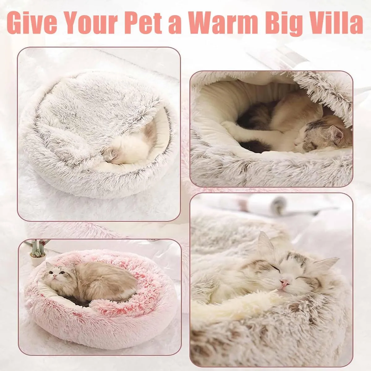 XIRUJNFD Cat Bed, 12 Colors Dog Bed, Pursnug Cat Bed, Calming Cat Bed Cave, Cat Beds for Indoor, Winter Pet Plush Bed (Black,40cm/15.7in)